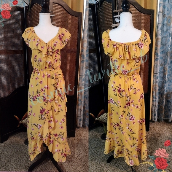 Blush Dresses & Skirts - 𝅺Vibrant Floral Flutter Sleeve Hi Low Maxi Flower Dress